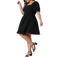 thumbnail image 2 of DARING DIVA Plus Size Square Neck Puff Sleeve A-Line Mini Short Dress 1X Black, 2 of 6