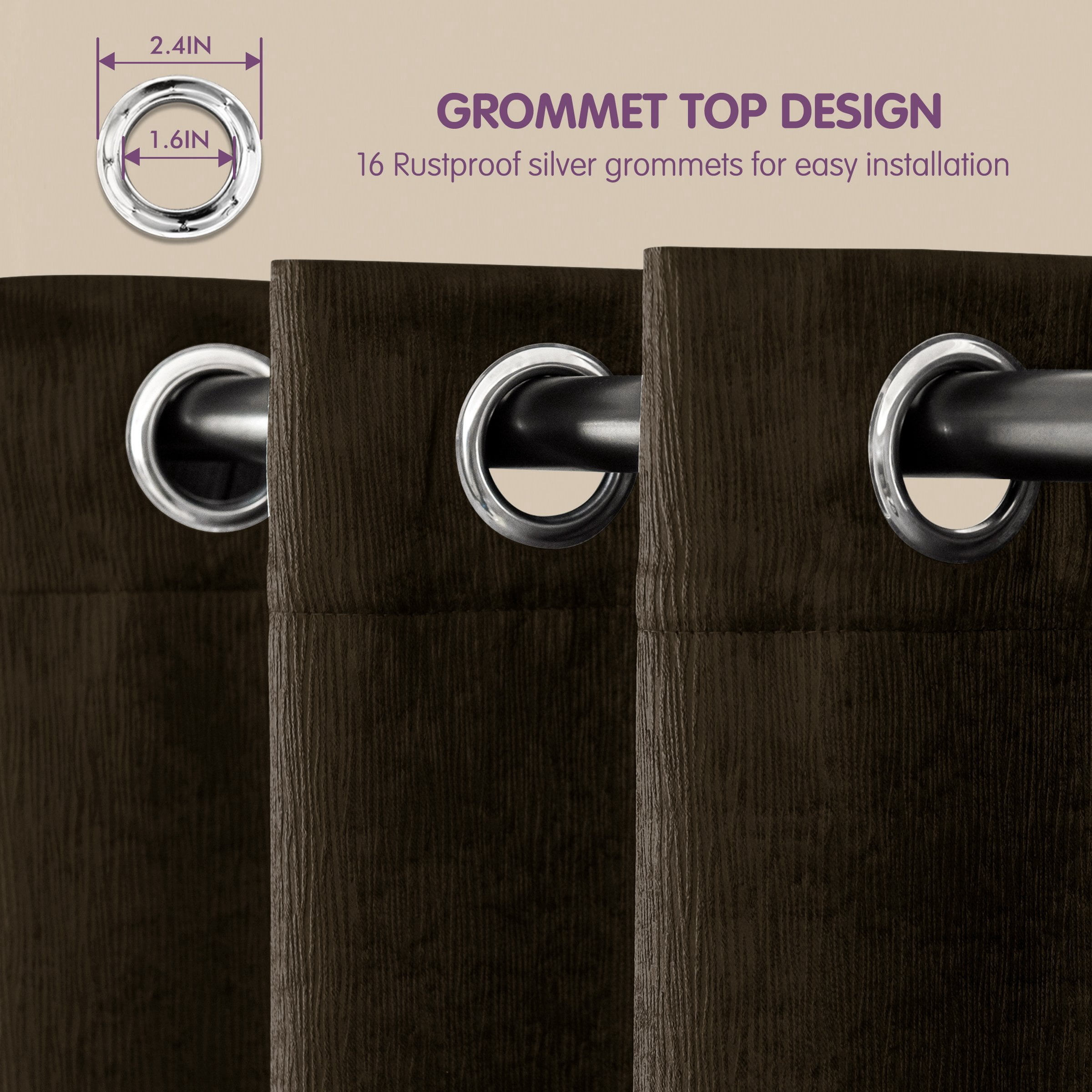 Subrtex Blackout Curtains 2 Panels Room Darkening Grommet Drapes, Olive Brown, 52"x 63"