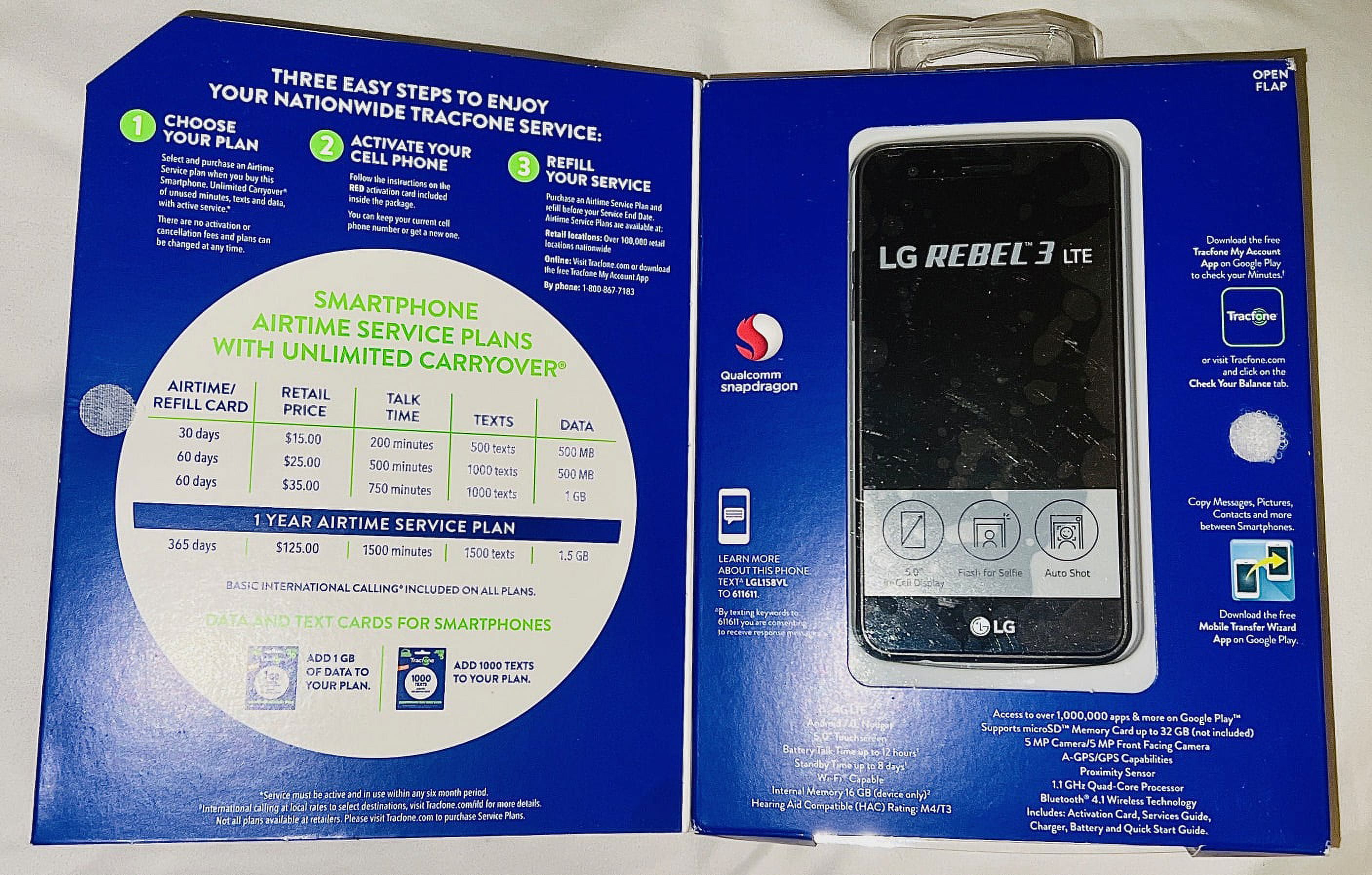 LG Rebel 3 LTE L158vl Black Tracfone Prepaid 16 for sale online