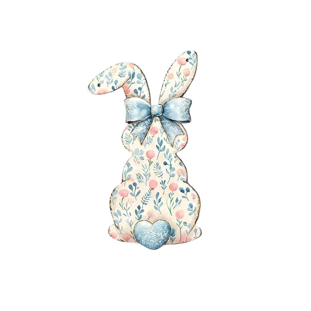 Cheapark Easter Bunny 2D Wood Door Sign Hanging Wreath Decoration Welcome Sign for Front Door Spring Home Decor