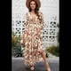 thumbnail image 4 of Vestido Maxi Bohemio para Mujer, Cuello en V, Larga Abullonada, Volantes, Corte A, Abertura, . Flores Amarillas XL, 4 of 9