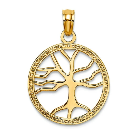 10k Gold 3-d Small Tree Of Life In Round Frame Cut-out Charm 19.9x14.9mm Wide Pendant Necklace for Women