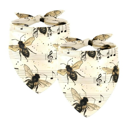 PhooArto Vintage Music Notes and Bees Pattern Dog Bandanas 2 Pack Soft Washable Pet Scarf Triangle for Large Dogs Puppies and Cats