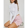 thumbnail image 5 of Womens Full Zip Cropped Workout Jacket Slim Fit - Athletic Yoga Tops with Thumb Holes White XXL, 5 of 6