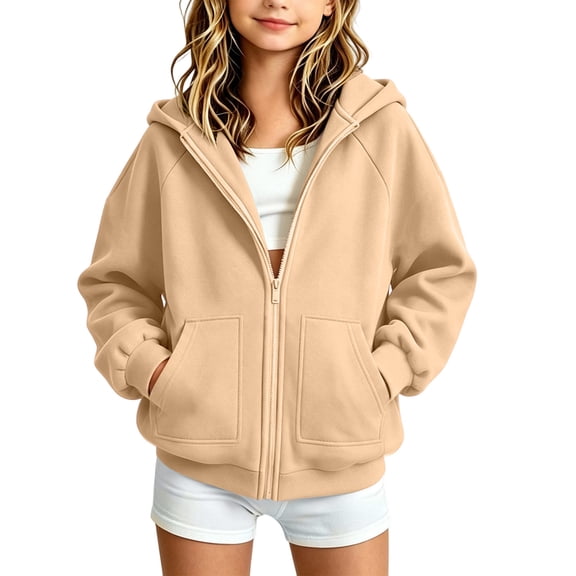 Atogsazn Kids Boys Fleece Full Zip Sweater Children Casual Long Sleeve Hooded Jacket Fall Winter Tops Clothes Beige 5-6 Years Fashion
