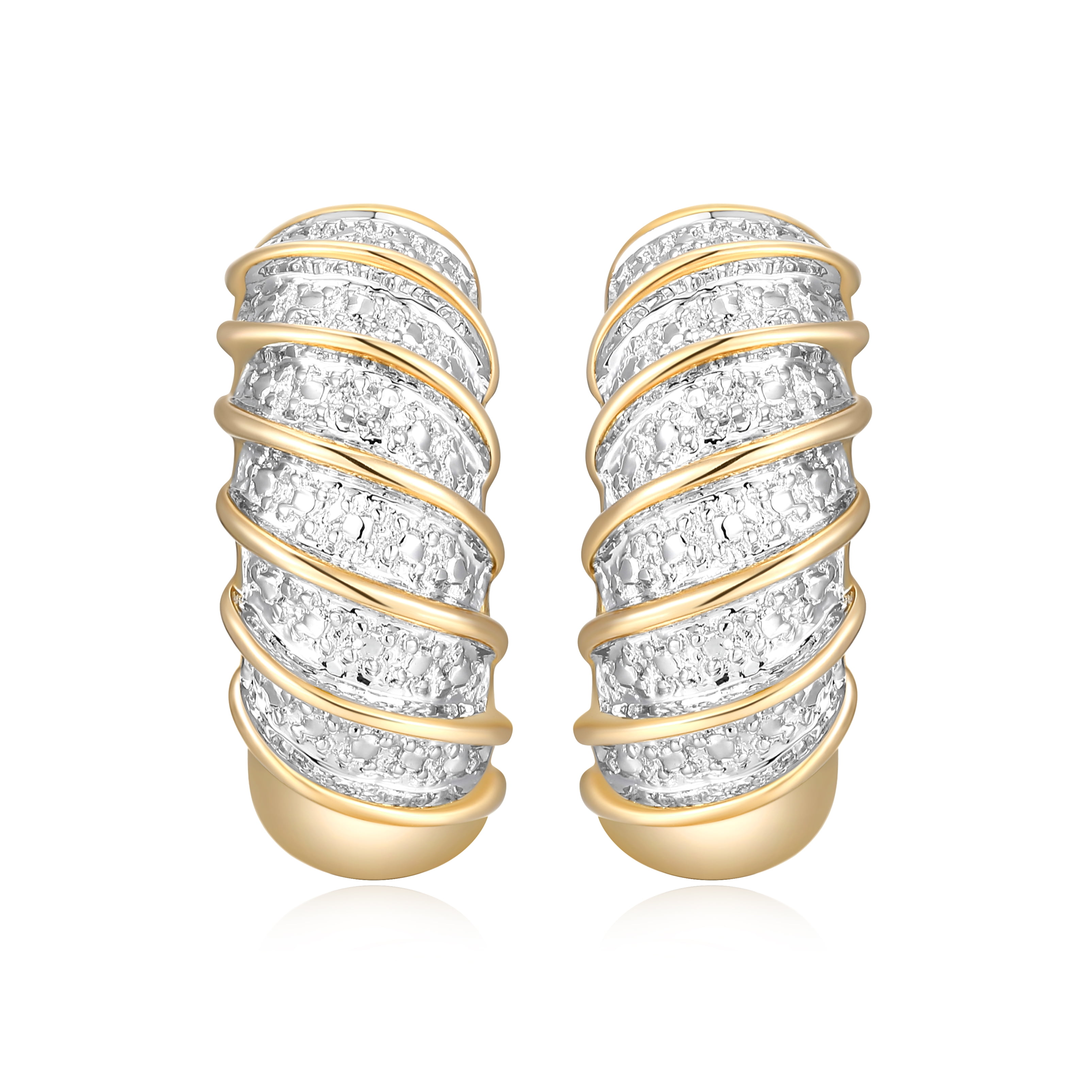Forever Facets Diamond Accent Wide Swirl Hinged Hoop Earrings in Two-Tone Rhodium over Bronze, Adult Female