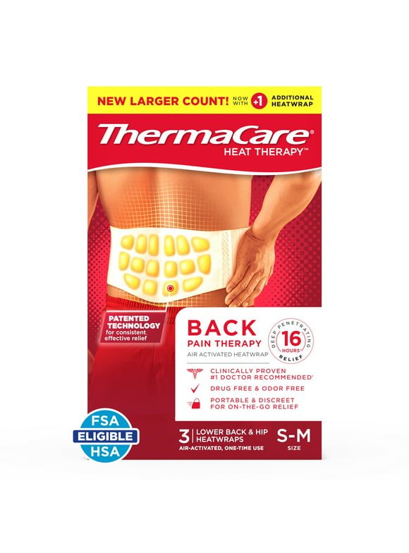 ThermaCare Lower Back & Hip Small/Medium Pain Relief Heat Wraps, 3 Ct