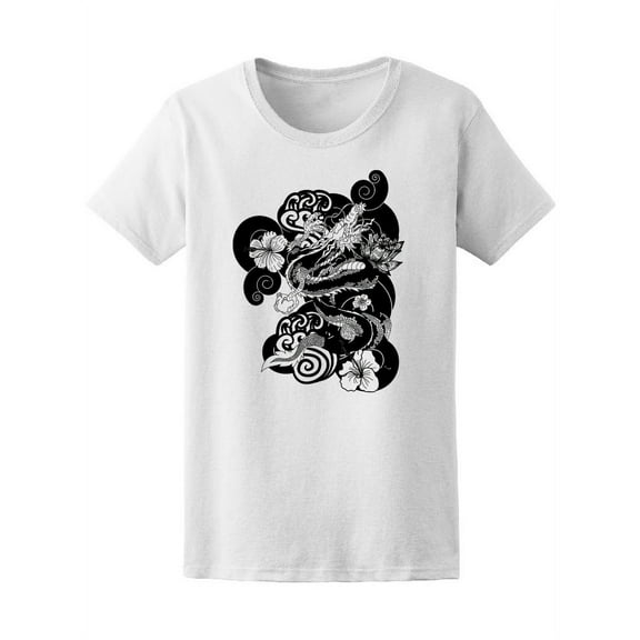 Black And White Japanese Dragon T-Shirt Women -Image by Shutterstock, Female Small