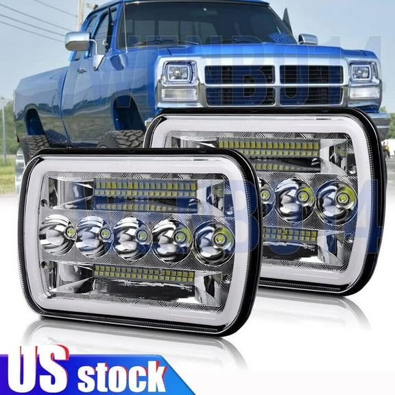 For Dodge D100 D150 D250 D350 1981-93 Chrome LED Headlights Hi-Lo DRL Turn Lamp