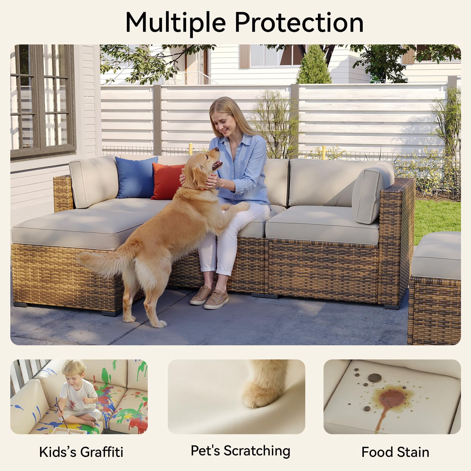 Clouddwell 11-Piece Outdoor Cushion Slipcovers Replacement for 5-Seat Wicker Sectional-Waterproof, Non-Slip Bottom (Beige)