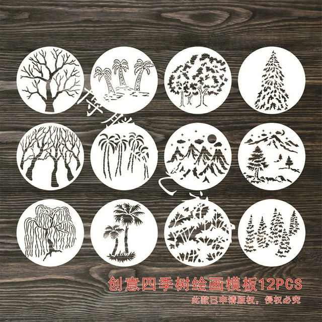 Painting Stencil Sheet DIY Drawing Natural Wall Wood Hollow Template Reusable Students Children Learning Imitating Home Type 11 12PCS