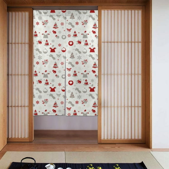 Doorway Drape Split Curtains, Christmas Xmas Tree Snow Room Divider Privacy Door Curtains, 34" x 56"