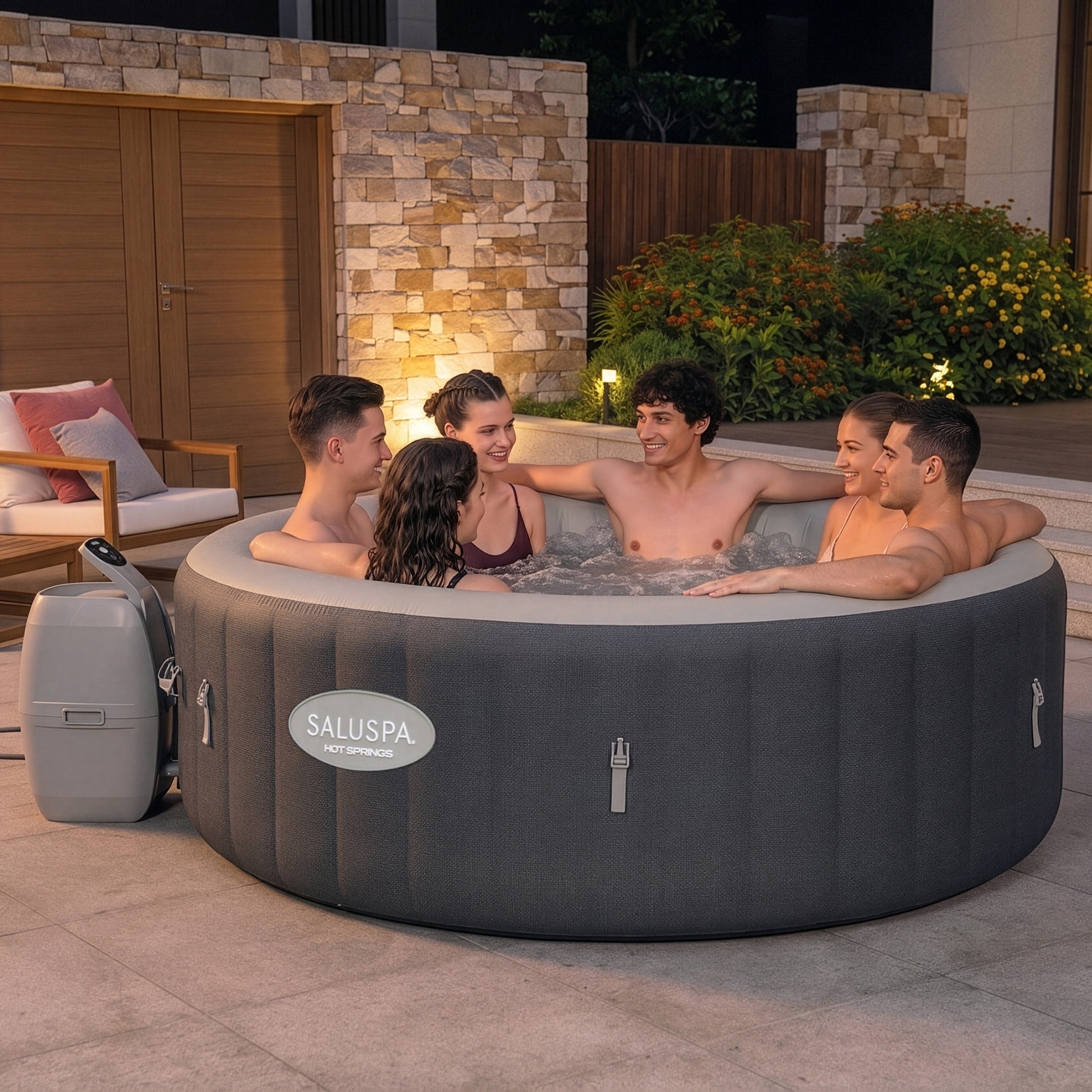 SaluSpa Hot Springs Energy-Efficient Smart AirJet 4-6 Person Inflatable Hot Tub with App-Control