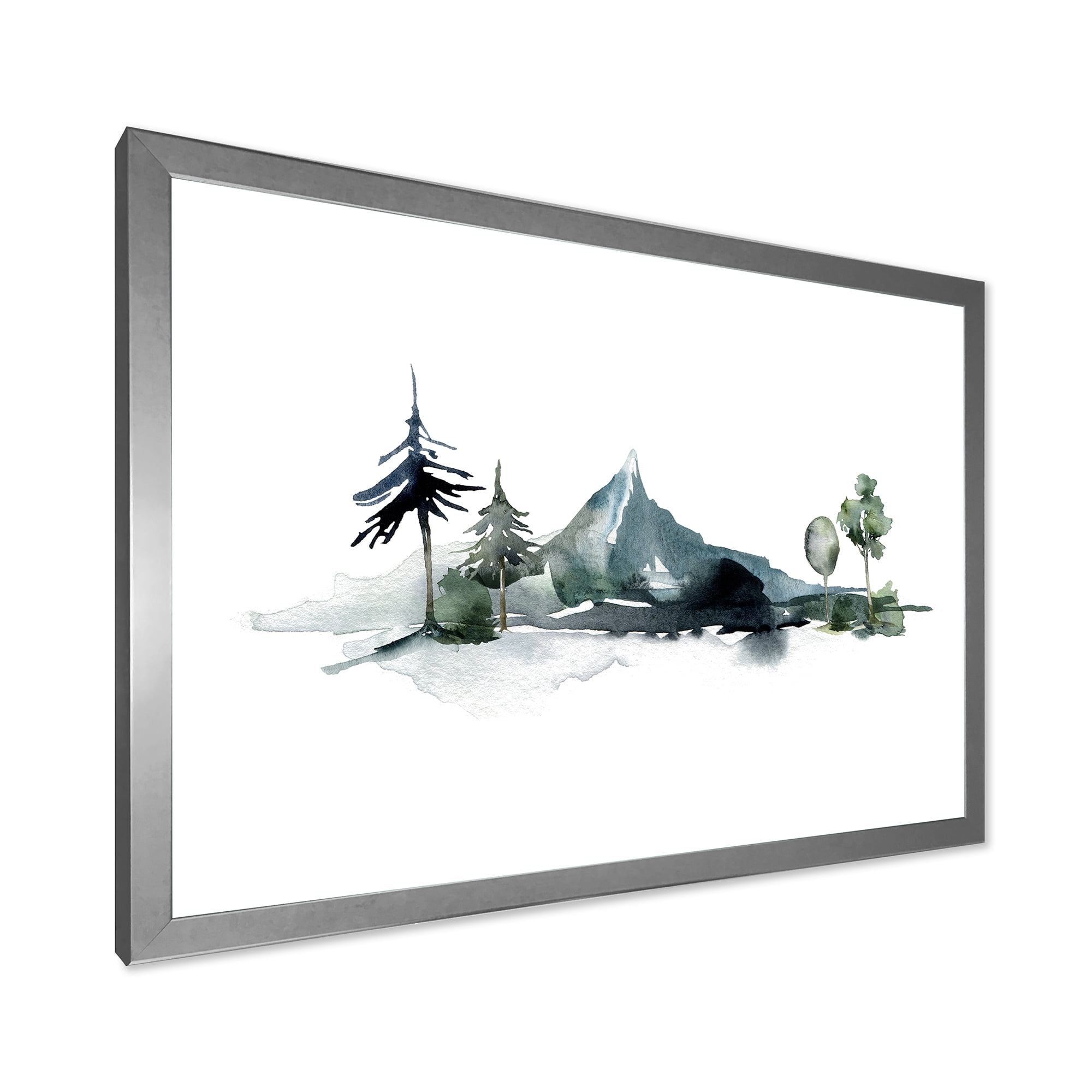 Designart 'Minimalistic Fir Forest and Winter Mountains II' Modern Framed Art Print