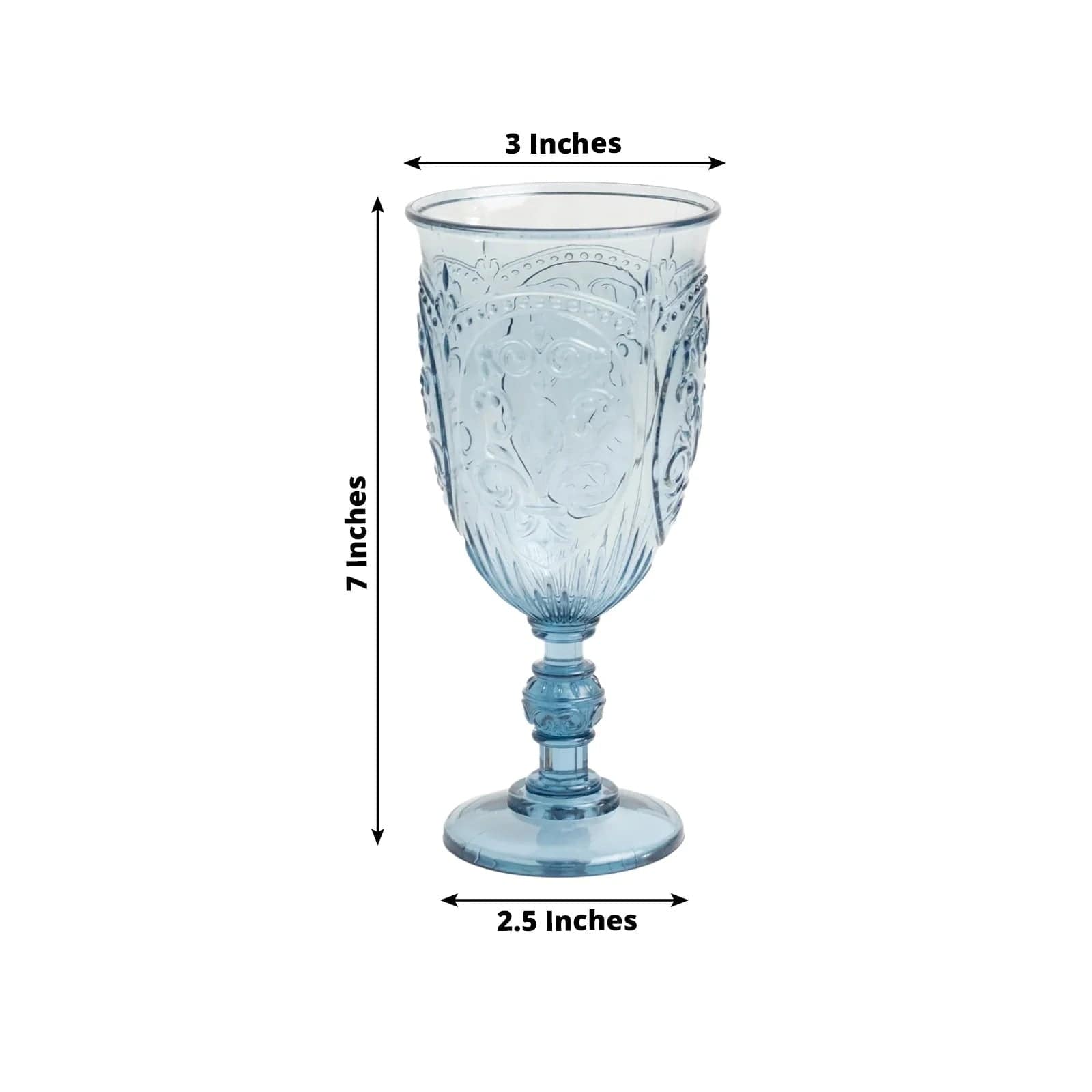 Balsa Circle 24 Dusty Blue 10 oz Transparent Plastic Wine Glasses Retro Embossed Style Wedding Party Tableware Decoration Supplies