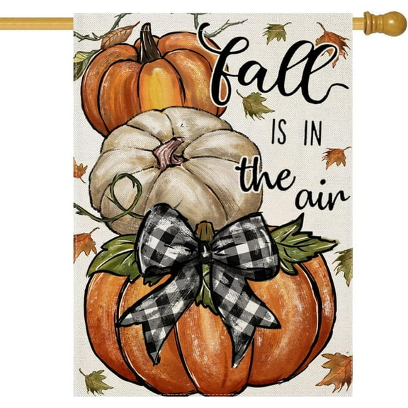 Fall IS IN The Air House Flags for Outdoor Decoration Pumpkins Large Yard Flag Seasonal Decorative Decor for Harvest Autumn Thanksgiving Holiday Outside 28x40 Inch Vertical Double Sided