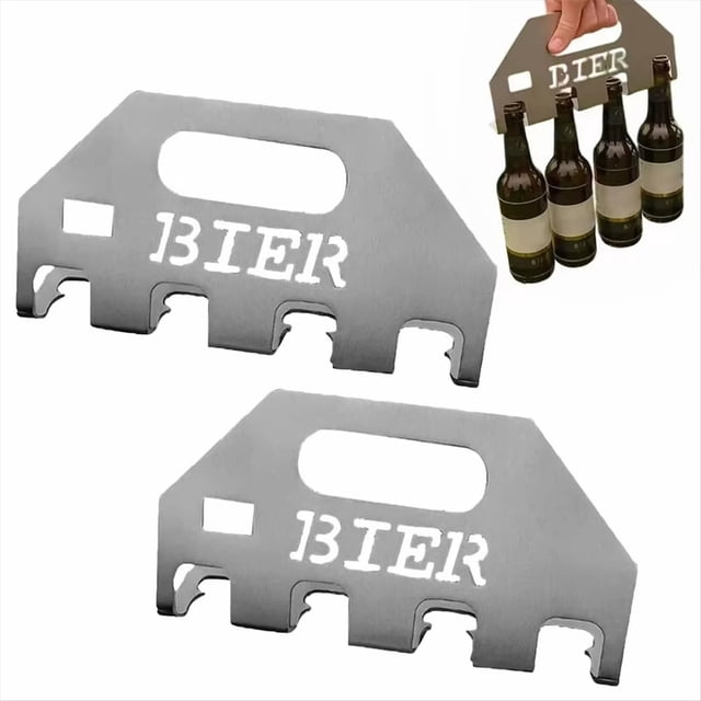 Abridor de de Cerveza Cuádruple y Portabotellas de Cerveza. Abre 4 con un Solo Toque y Asa para Acampar (2 Unidades).