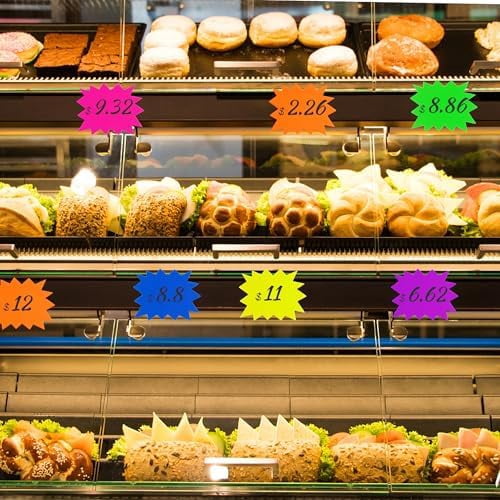 300 Pcs 3.5 * 2.8 Inch Fluorescent Starburst Signs for Retail, Garage Sale Tags, Sale Signs for Retail Store, Ample Quantity with 6 Colors