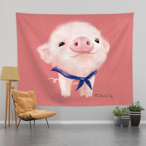 Papel pintado/decoración de pared para dormitorio de estilo nórdico digno de Instagram, con un cerdo rosa, hecho de terciopelo grueso, 200 x 150 cm.