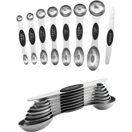 

Magnetic Measuring Spoons Set Dual Sided Stainless Steel Fits in Spice Jars Black Set of 8