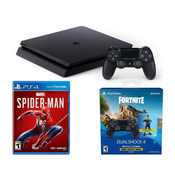 Playstation Spider Man Fortnite Epic Bonus Bundle Marvel S Spider Man Fortnite Royale Bomber Outfit 500 V Bucks Playstation 4 Slim 1tb Console Jet Black Walmart Com Walmart Com
