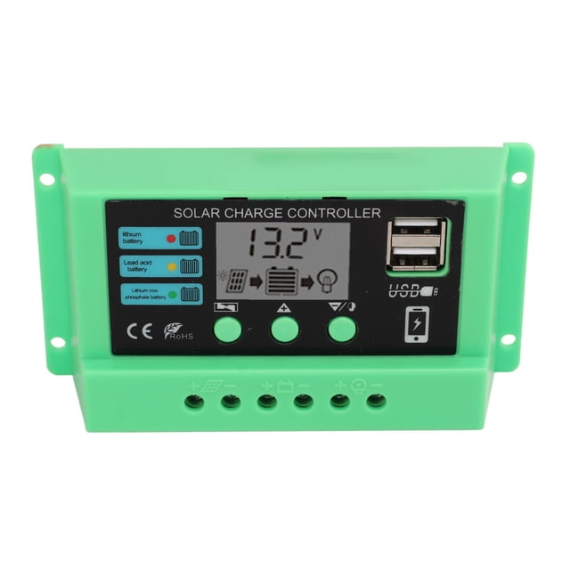 Solar Charge Controller PWM Panel Regulator Adjustable LCD Display 12V 24V Green Shell Solar Panel Controller Auto Charge Regulator