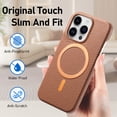 thumbnail image 3 of Magnetic Case for iPhone 14 Pro Max with Built-in Magnetic Ring, [Compatible with Wireless Charging] PU Leather Hard PC Bumper Slim Shockproof Protective Cover for iPhone 14 Pro Max, Brown, 3 of 8