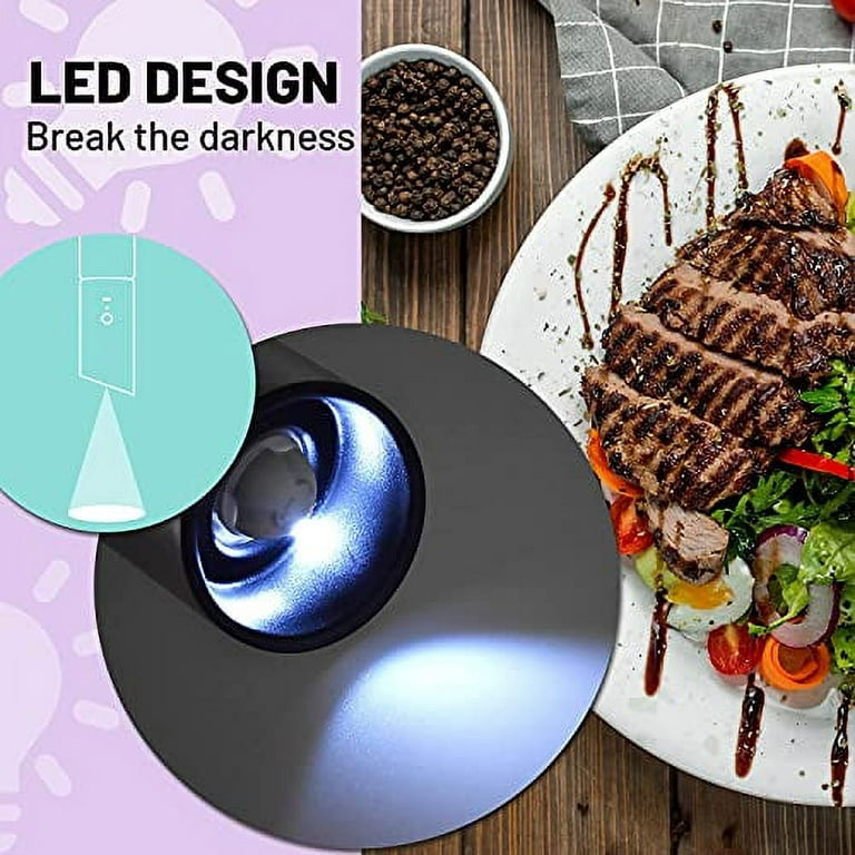 Valieno Gravity Electric Salt and Pepper Grinder, Automatic Operation, Salt  and Pepper Grinder, Spice with LED Light, Small Brush Compact Design,  Adjustable Coarse Beans, USB Charging Charge, 2 Pack : : Home