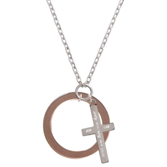 Delight Jewelry Acrylic 1 1/2" Ring Rose Goldtone I Set You Apart Engraved Cross Zoey Necklace, 28"