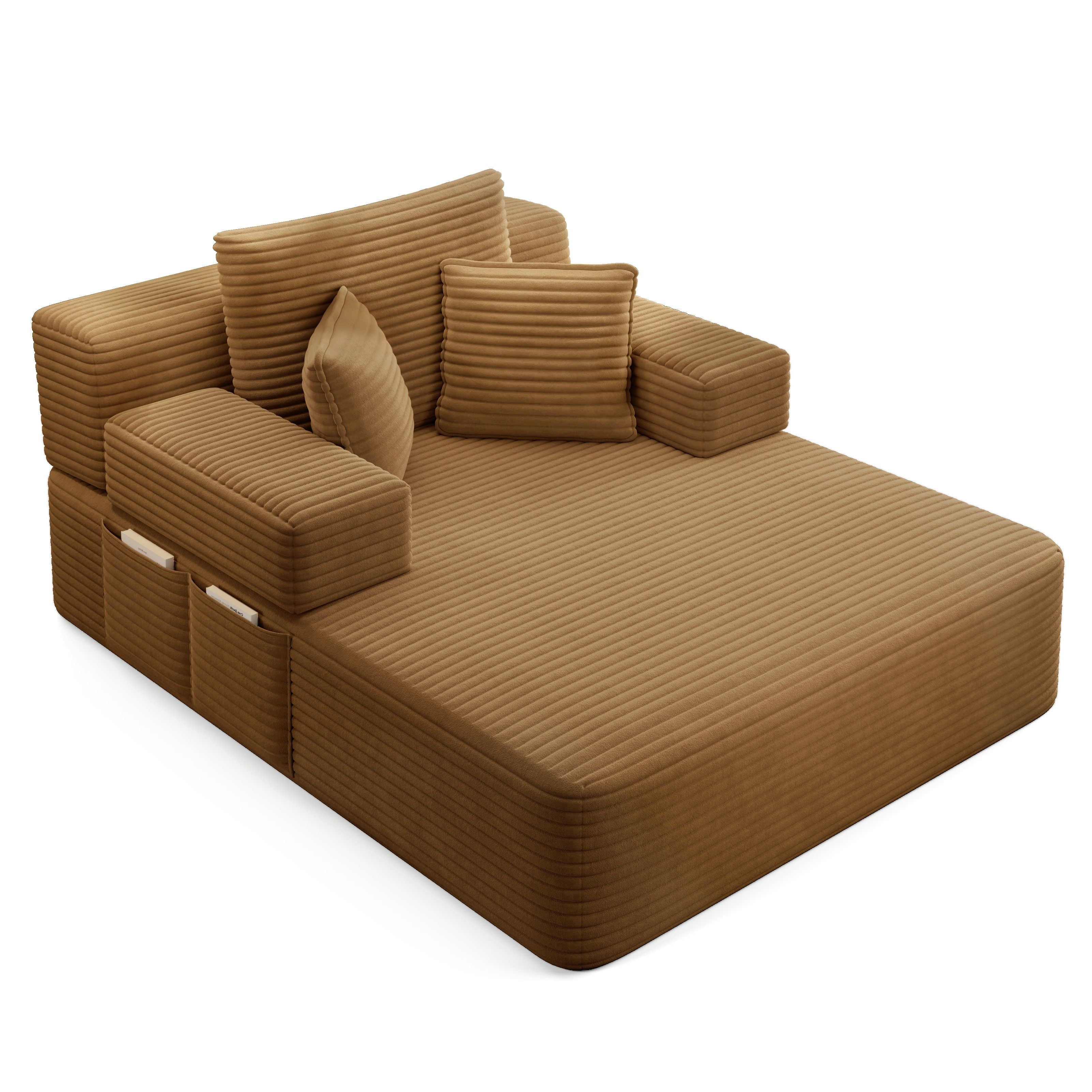 Alvantor Oversized Corduroy Convertible Chaise Lounge Sofa Bed, Camel