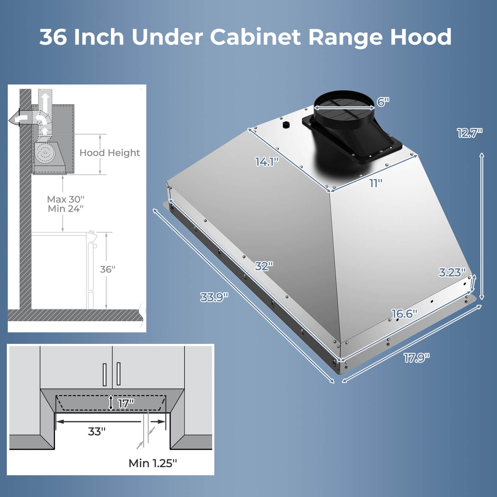 Costway 36 Inch Under Cabinet Range Hood with 4 Fan Speeds, Touch/Gesture/Remote Control
