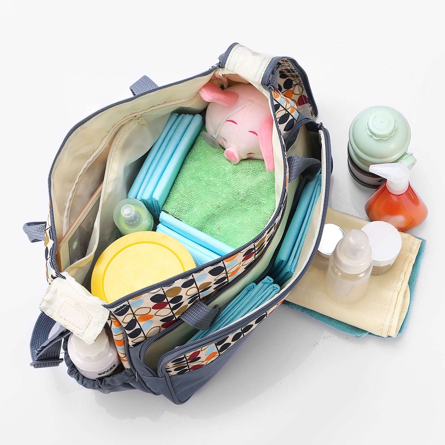 Imountek 5Pcs Diaper Bag Tote Set, Baby Diaper Bag Set with Changing Pad, Insulated Pockets, Water-Resistant Travel Tote for Mom and Dad, Gray