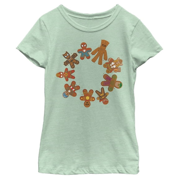 Girl's Marvel Christmas Gingerbread Cookie Circle Graphic Tee Mint Small