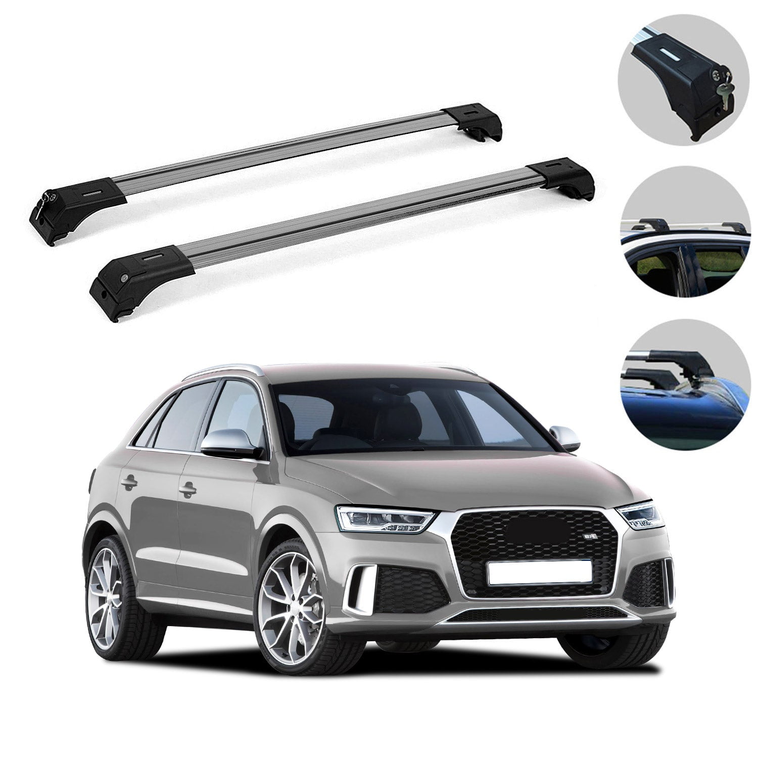 OMAC Roof Rack Cross Bars Luggage Carrier Silver for Audi Q3 Quattro 20152018
