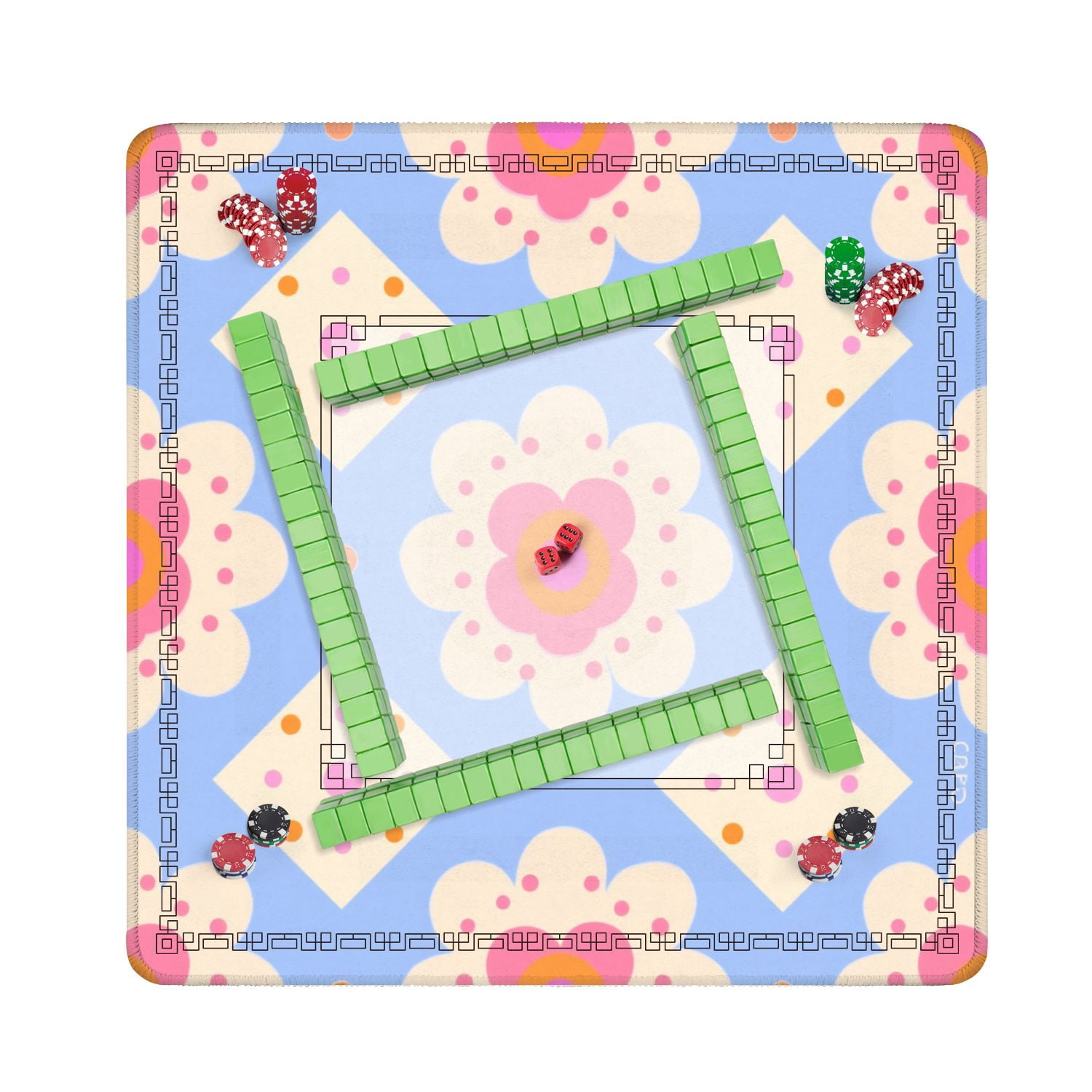 Mahjong Mat 31.5" x 31.5" Floral Geometric Pastel Tones Blue Non-Slip Noise Reduction American Mahjong Tiles Table Cover for Dominoes Poker Card Board Games Gift
