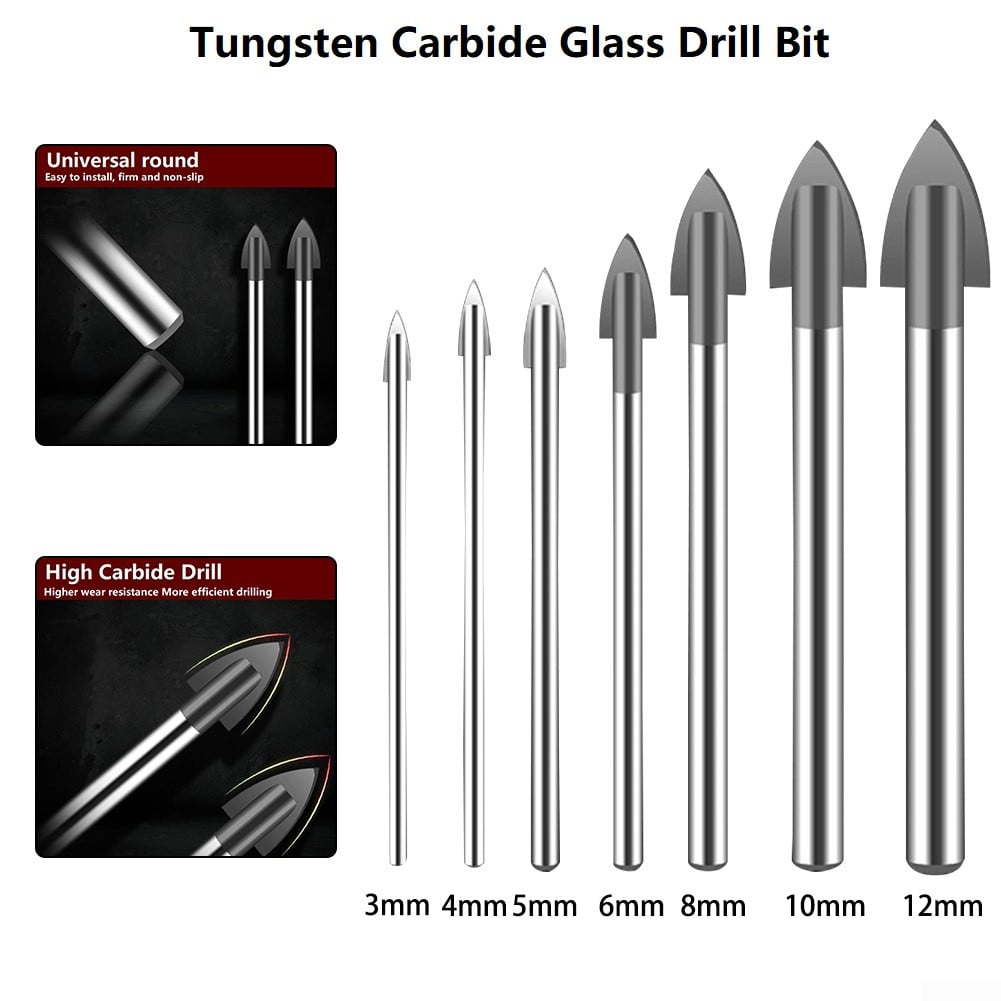 Details about   Tungsten Carbide Drill Bit Set for Drilling Glass Tile Ceramic Plastic 3mm-12mm! 