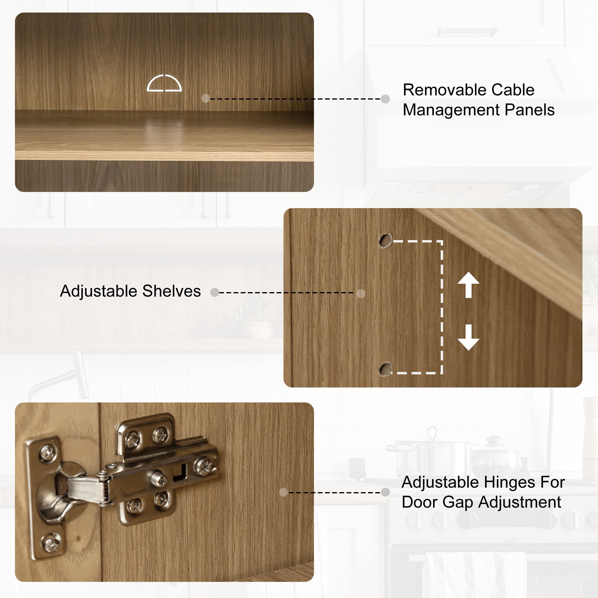MAYEERTY 31*31*16" Modern Natural Wood Grain Storage Cabinet with Doors for Living Room, Bookshelf