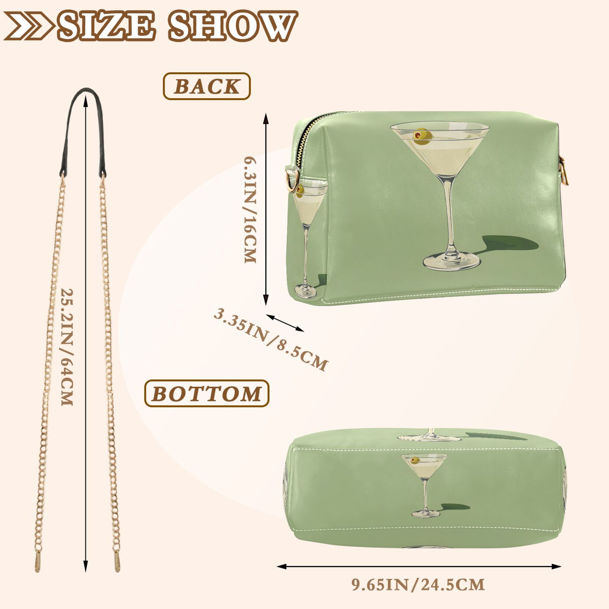 FORMRS Women Crossbody Purse with Chain Strap Vegan Leather Shoulder Handbag, Light Green Martini