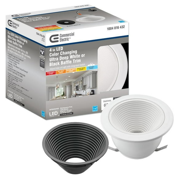 4 in. Low Glare Deep Baffle Adjustable CCT Integrated LED Recessed Light Trim 625 Lumens Wet Rated Dimmable