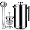 thumbnail image 1 of Cafetera Prensa Francesa de Acero Inoxidable de Doble Pared 1000ml cafetera y tetera Cafetera de &Eacute;mbolo con 2 Cucharas para Hacer Caf&eacute; y T&eacute; Mejor, 1 of 7