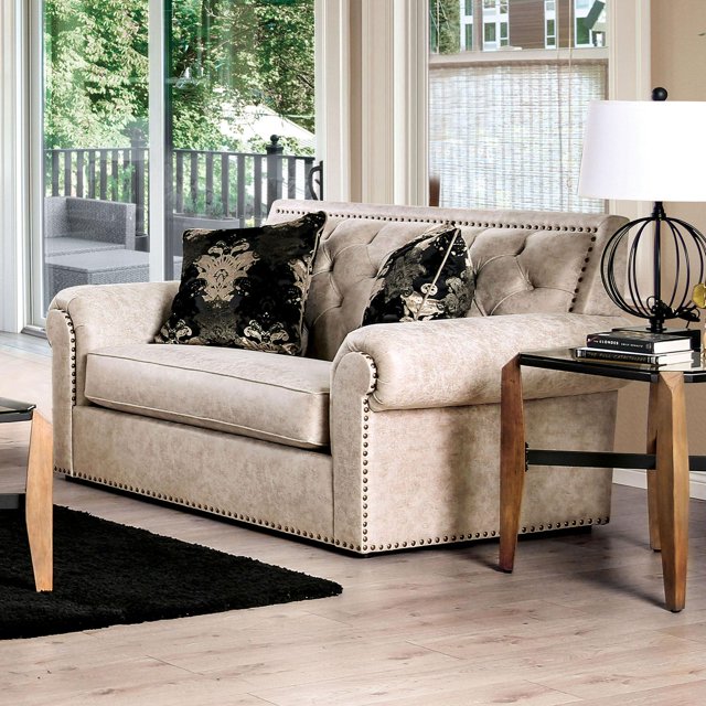 Transitional Beige Faux Leather Upholstery Loveseat Parshall FoA Group