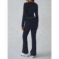 thumbnail image 6 of Lounge Sets for Women 2 Piece Casual Y2K Outfits Short Sleeve Cropped Tops Fold over Flare Pants Tracksuits Navy Blue S, 6 of 8