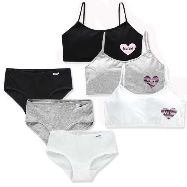 2pcs/lot Soft Cotton Grils Bra + Panties Set Children Underwear Training Bras Panties 8-14YearsPink8 He Qiyong unisex