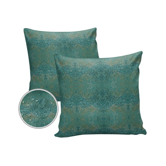 Pack of 2 Outdoor Pillow Covers, Green Snake Print Waterproof Square Throw Pillowcase Cushion Decorative Pillow Covers for Couch Patio Tent, 16x16 in