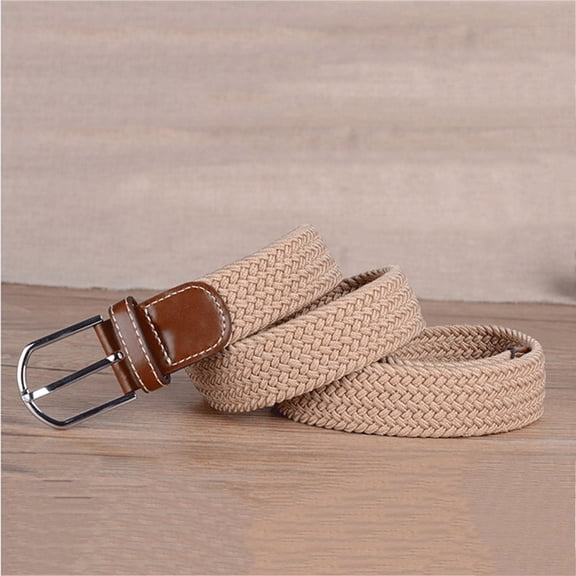 Raindrops Mens Woven Stretch Belt Adjustable Length Classic Look With Gloss Pu 1Pack Khaki