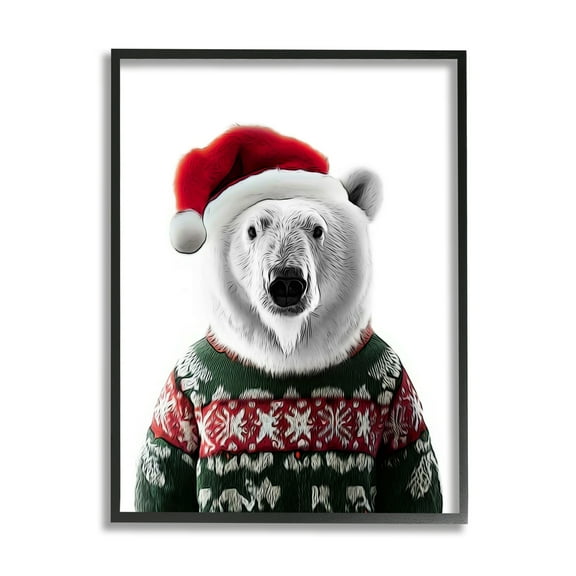 Stupell Industries Bear in Holiday Sweater Holiday Painting Black Framed Art Print Wall Art, 11 x 14