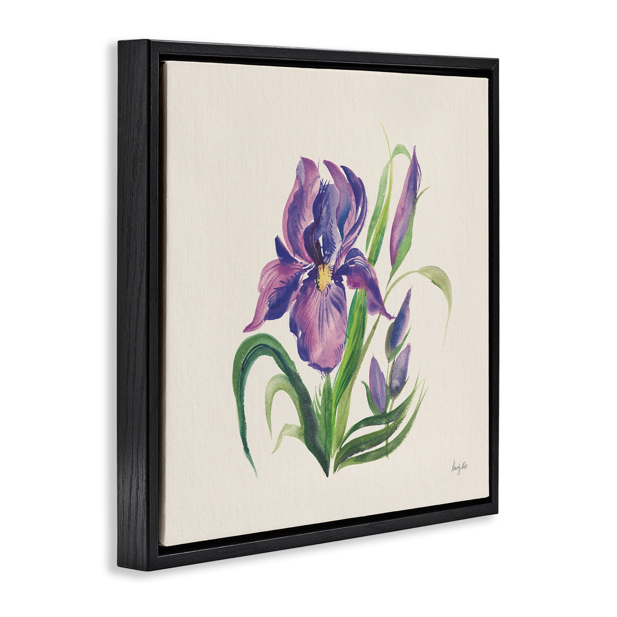 Stupell Industries Purple Iris Flower Botanical & Floral Painting Black Floater Framed Art Print Wall Art, 18 x 18