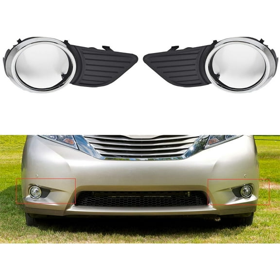 EPOTOOR 2-pack Front Bumper Fog Light Cover Grilles Replacement for 2011-2015 Toyota Sienna Base LE XLE Driver and Passenger Side 52040-08010, 52030-08010