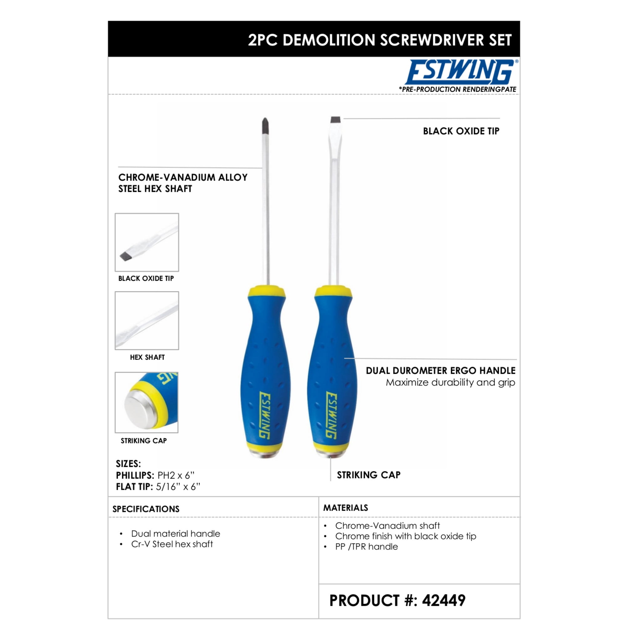 Estwing 42449 2-Piece Heavy-Duty Demolition Screwdriver Set