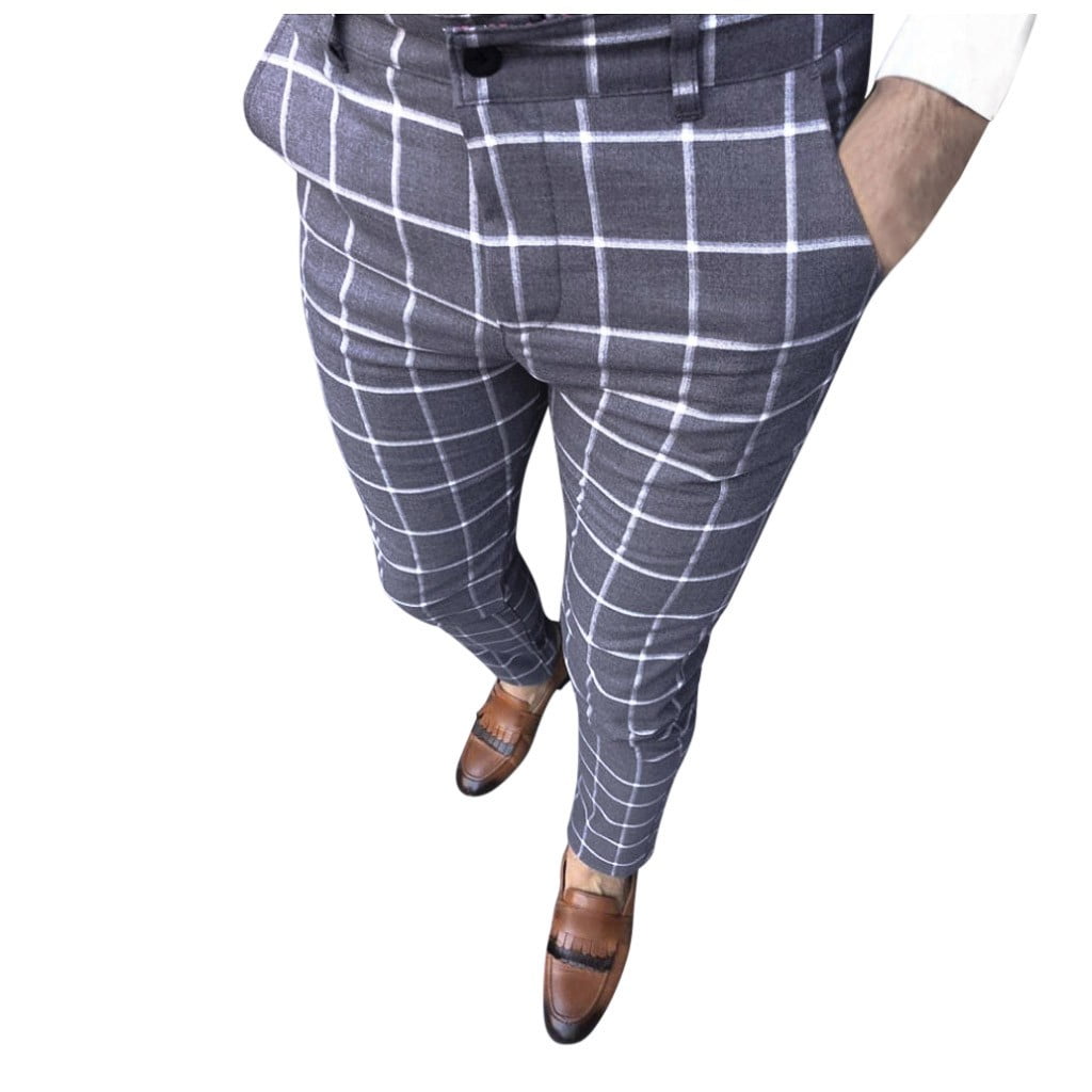 plaid print trousers